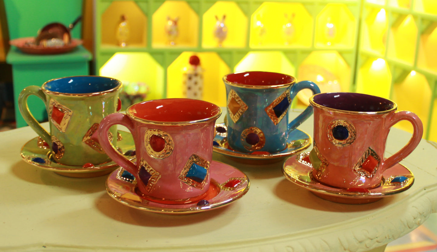 Jewelled Mug and Saucer Orange