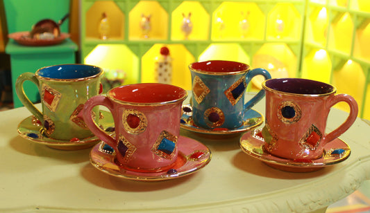 Jewelled Mug and Saucer Orange