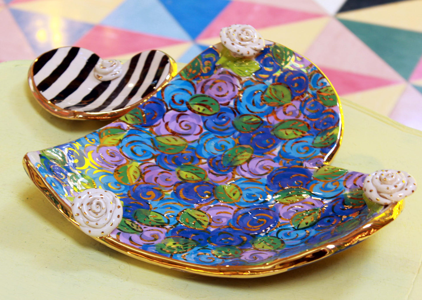 Giant Heart Shaped Dish Blue Rosebush
