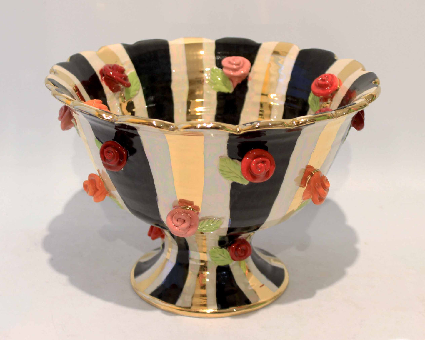 Rose Studded Punch Bowl Black White and Gold