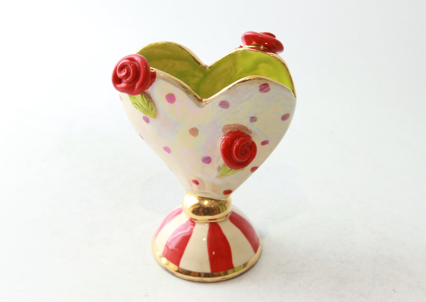 Baby Heart Vase Rose Studded Red Dots and Stripes