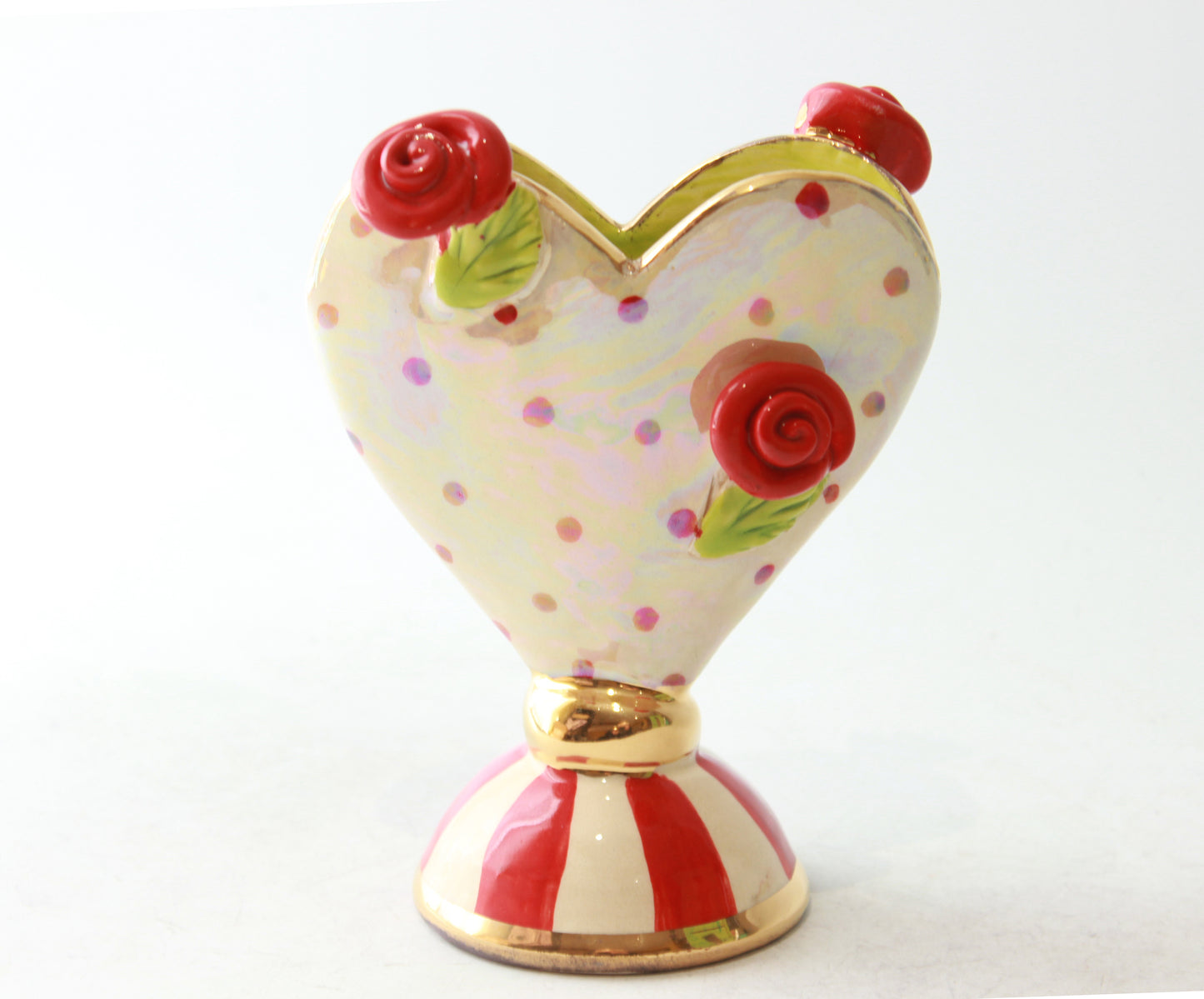 Baby Heart Vase Rose Studded Red Dots and Stripes