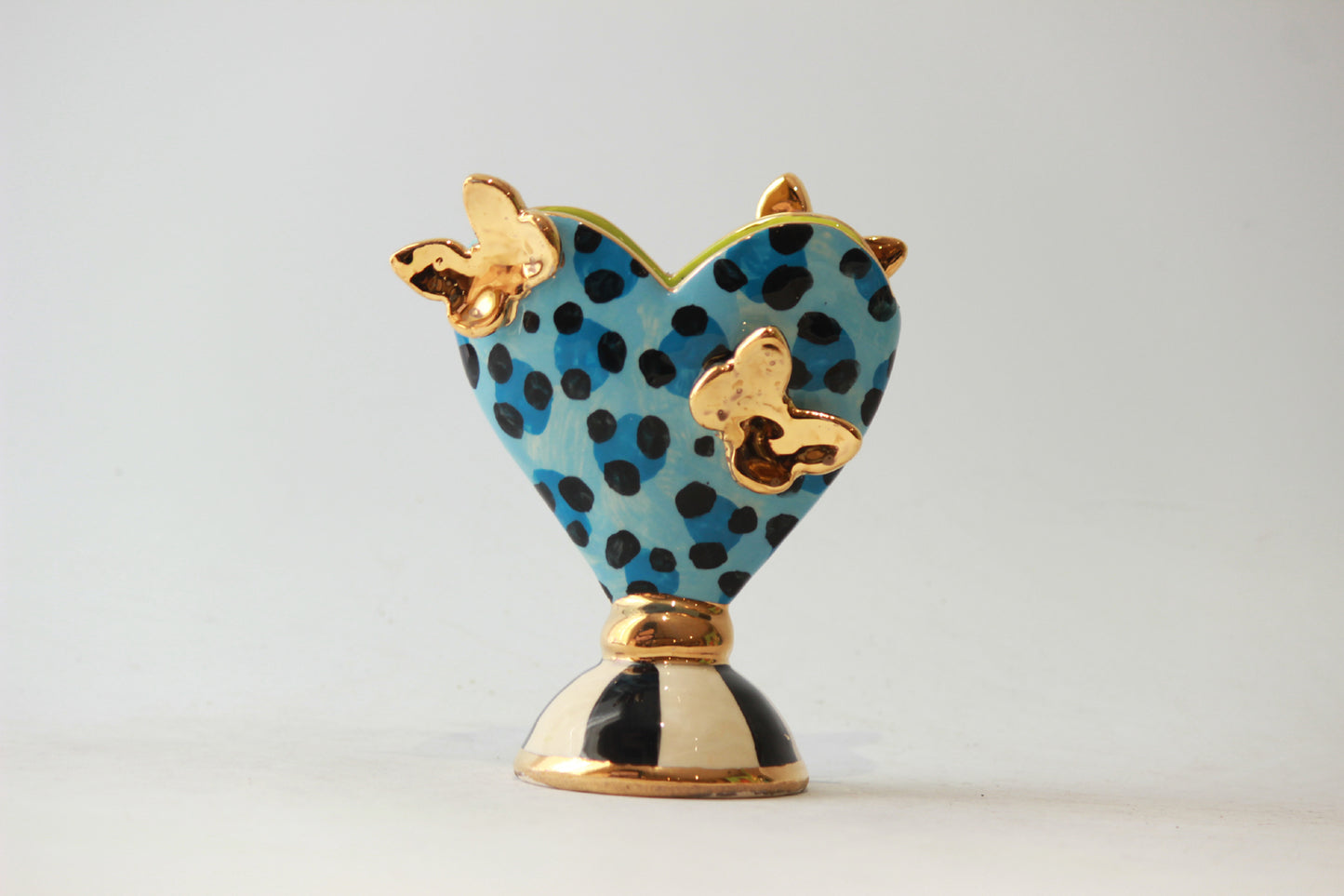 Butterfly Studded Baby Heart Vase Blue Leopard