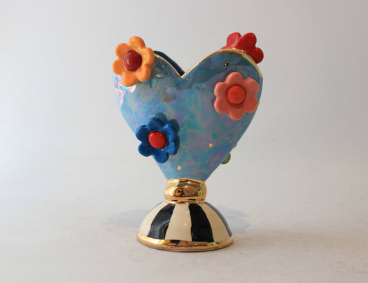 Daisy Studded Baby Heart Vase Blue