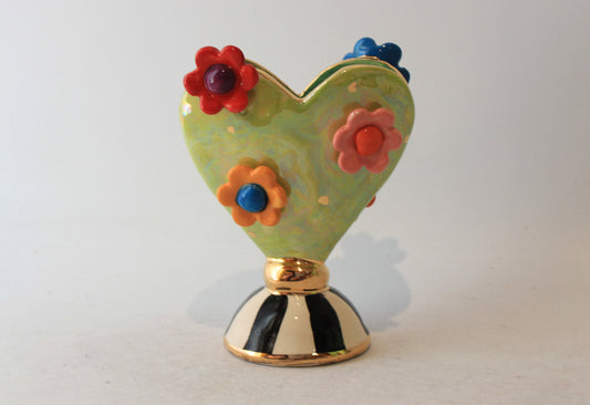 Daisy Studded Baby Heart Vase Green