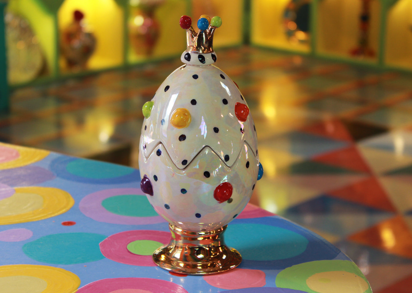 Bobble Studded Easter Egg with Crown Polka Dots