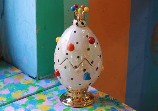 Bobble Studded Easter Egg with Crown Polka Dots