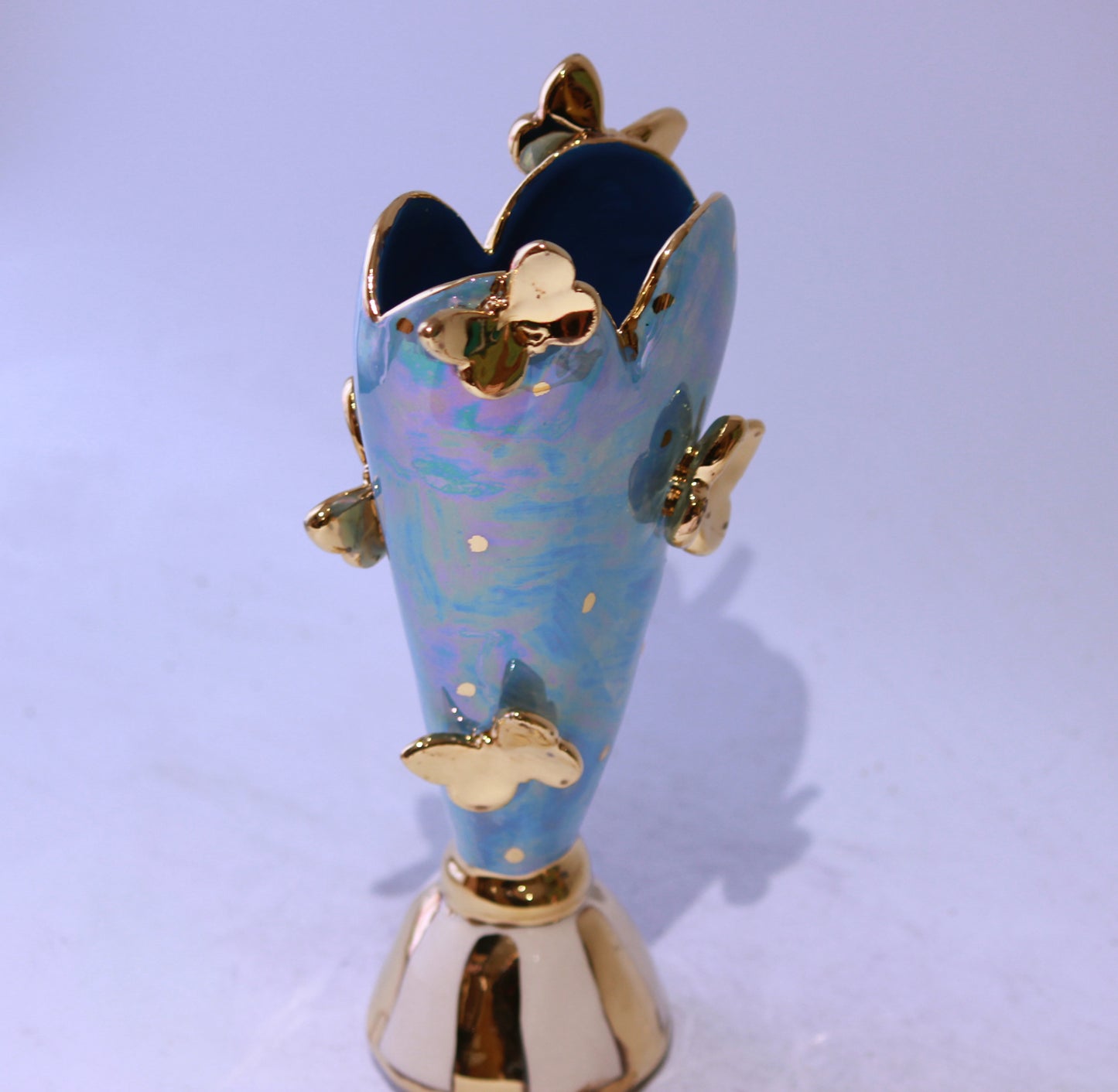 Butterfly Studded Tiny Heart Vase Iridescent Blue