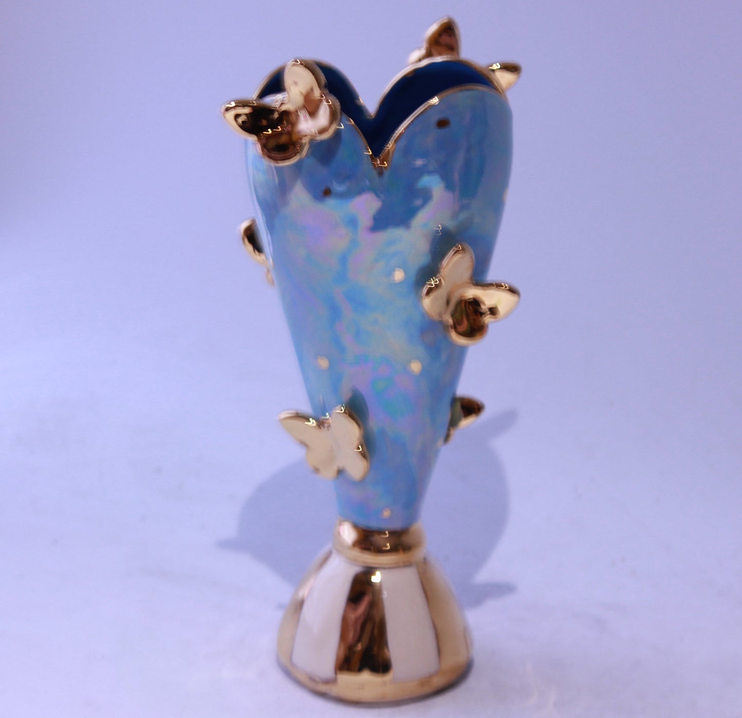 Butterfly Studded Tiny Heart Vase Iridescent Blue