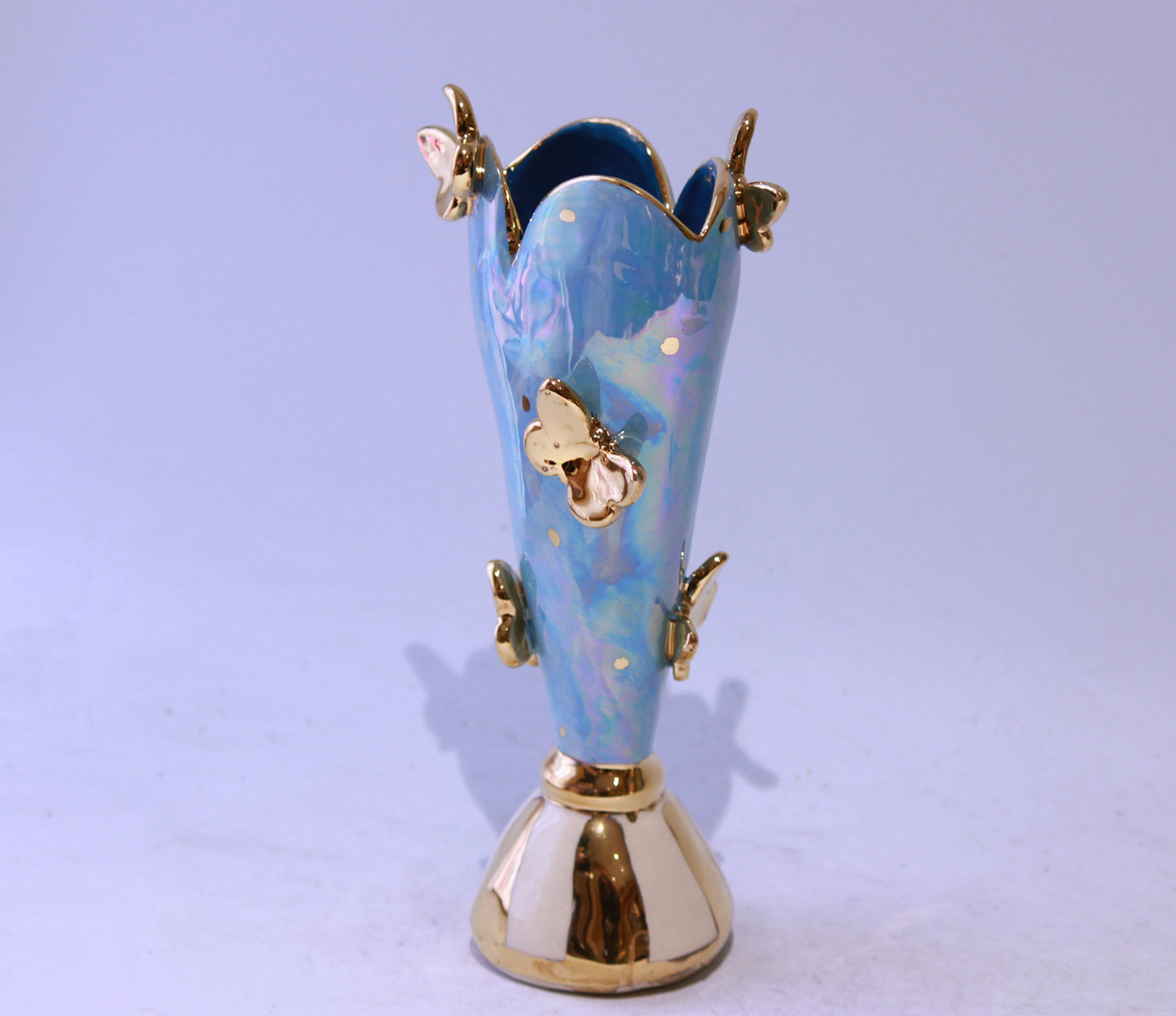Butterfly Studded Tiny Heart Vase Iridescent Blue