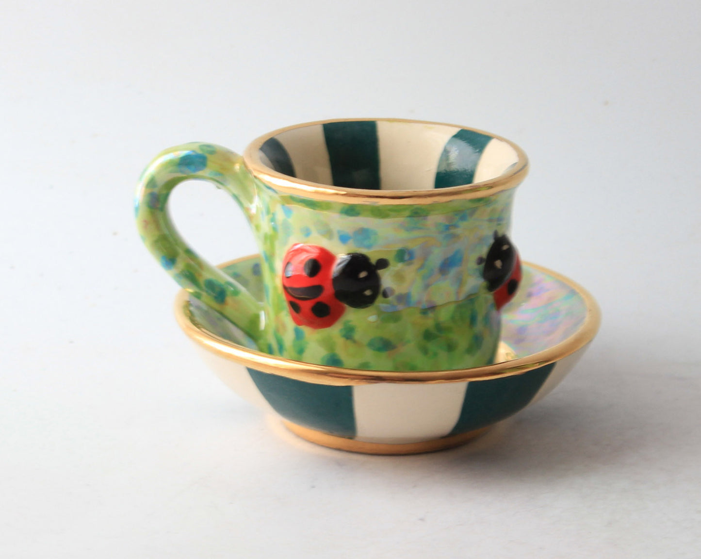 Ladybird Studded Demi Tasse and Saucer Green Confetti