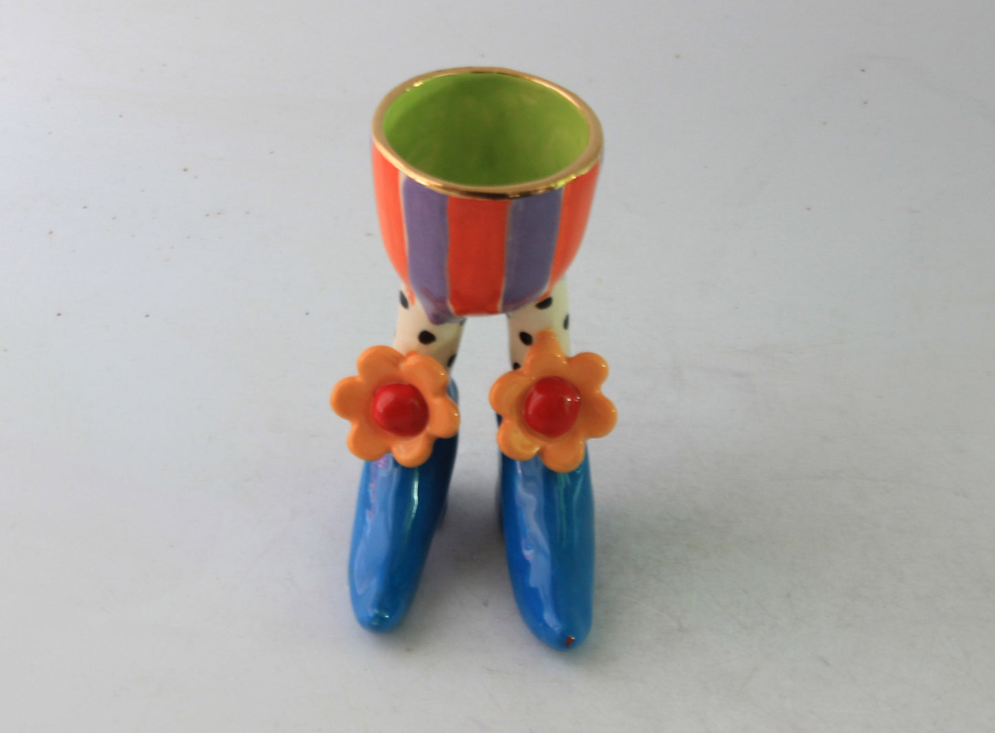 Egg Cup with Daisies Polka Dot Socks and Blue Shoes