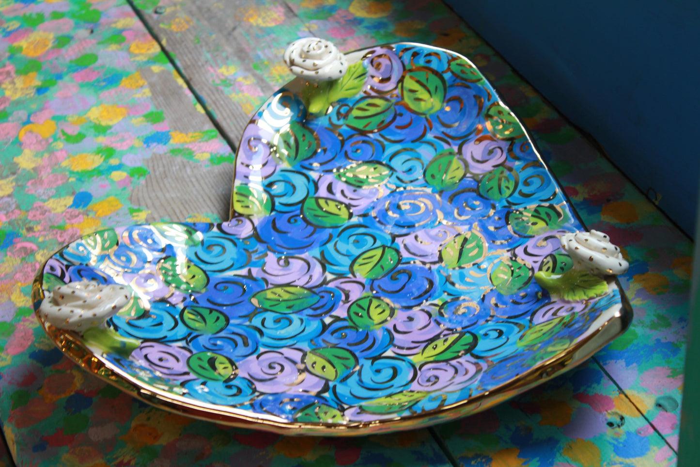 Giant Heart Shaped Dish Blue Rosebush