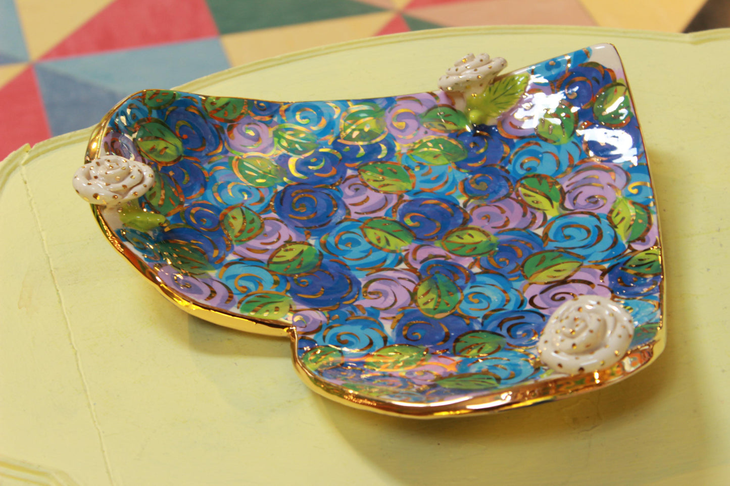 Giant Heart Shaped Dish Blue Rosebush