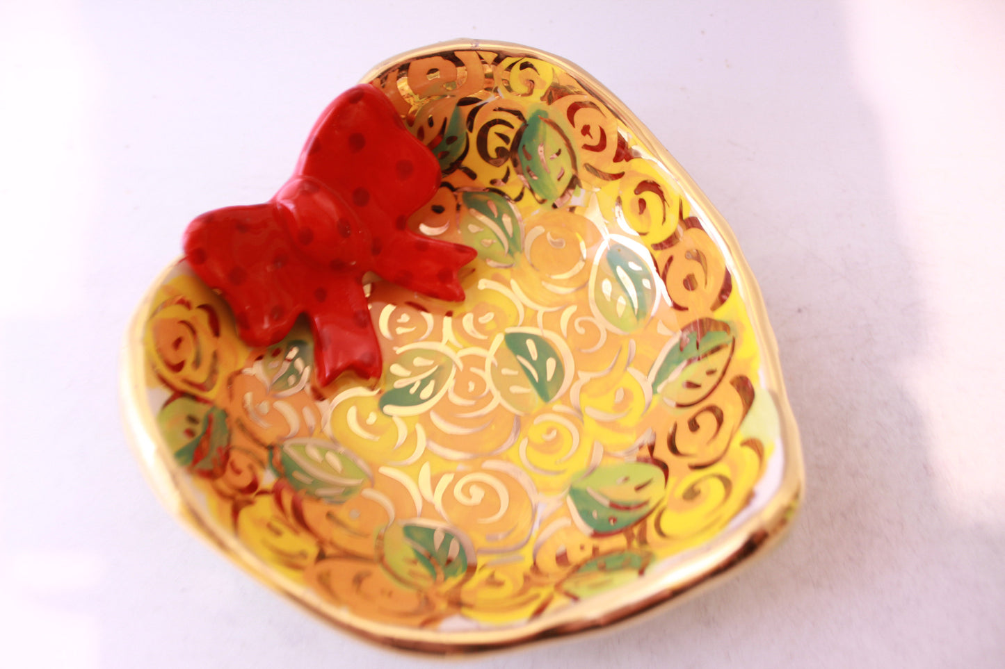 Heart Shaped Bowl with Red Ribbon