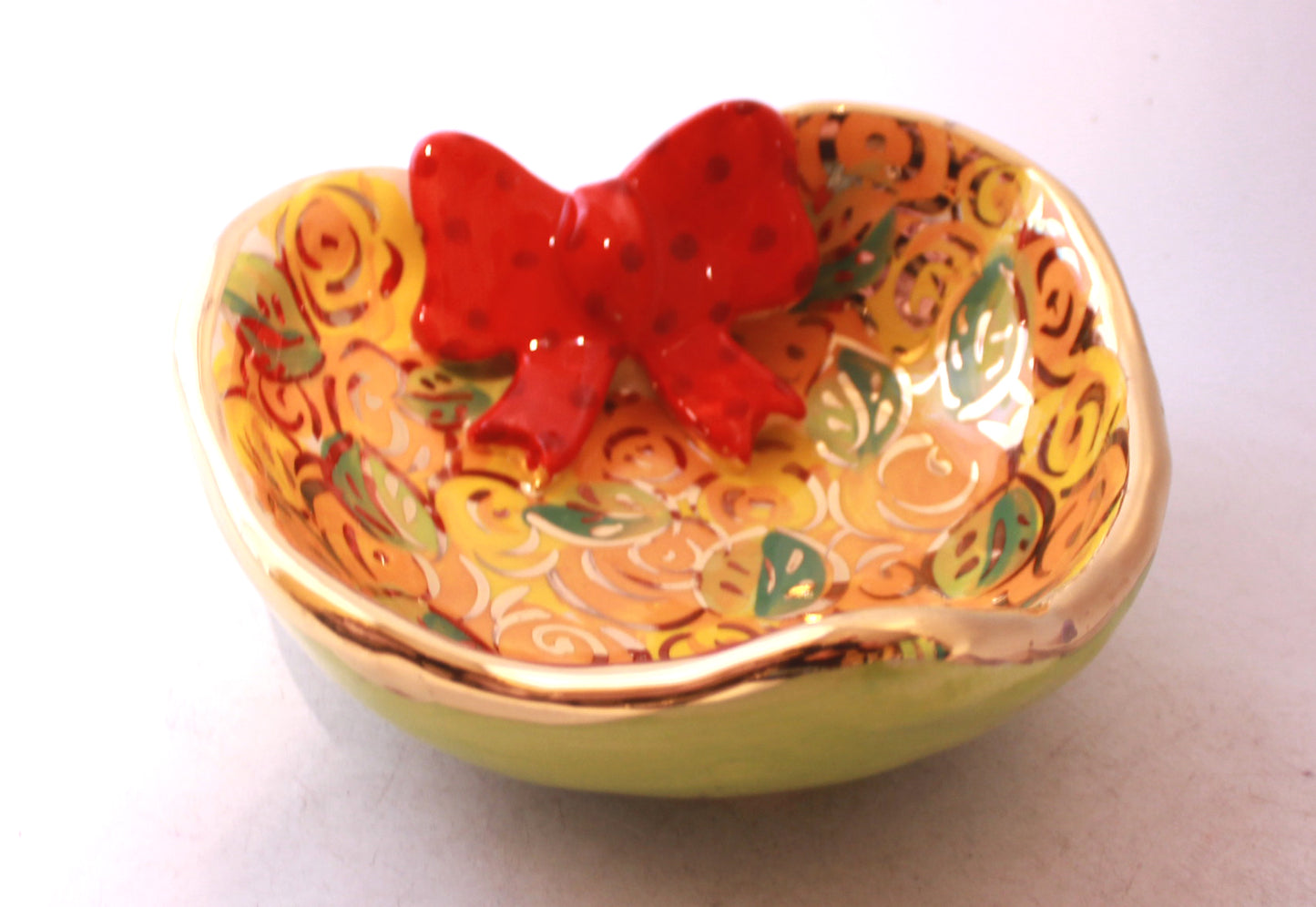 Heart Shaped Bowl with Red Ribbon