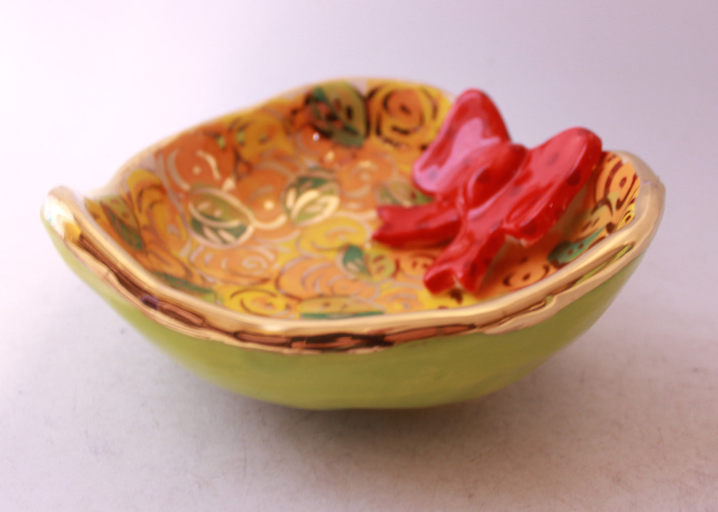 Heart Shaped Bowl with Red Ribbon
