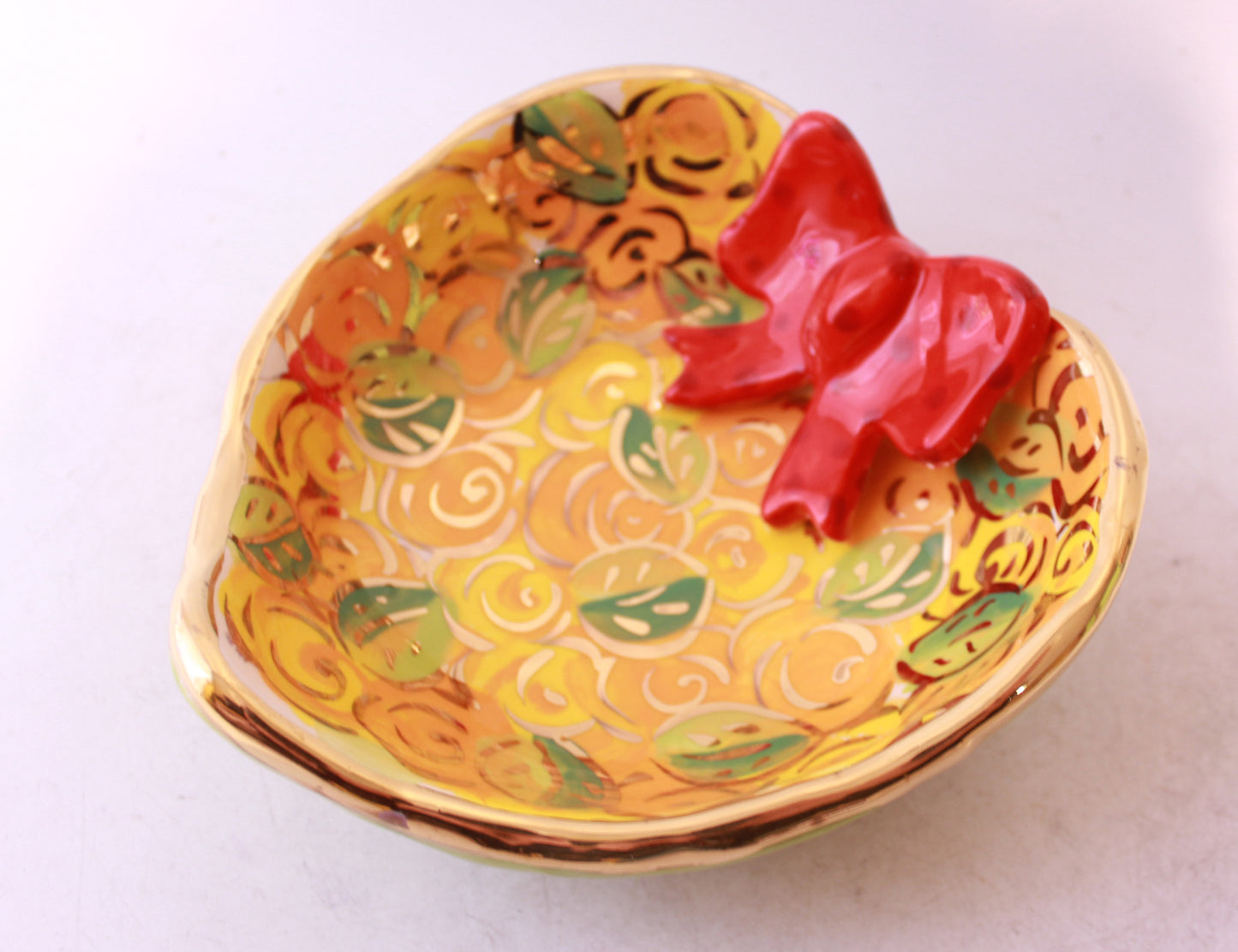 Heart Shaped Bowl with Red Ribbon