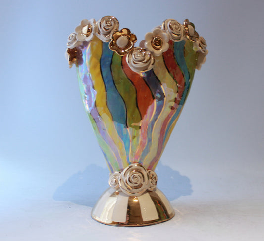 Large Encrusted Heart Vase Swirly Psychedelic Stripes