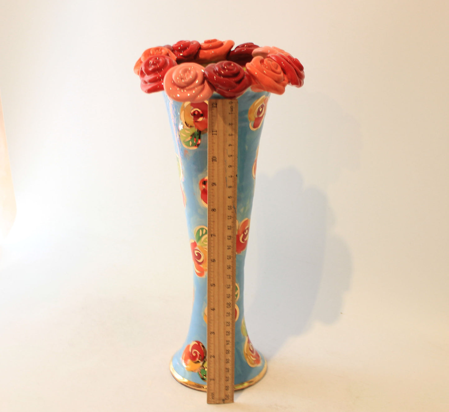 Large Rose Encrusted Catwalk Vase Blue Rosebud