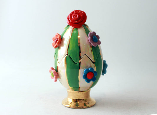 Multiflower Studded Easter Egg Green and White Stripe