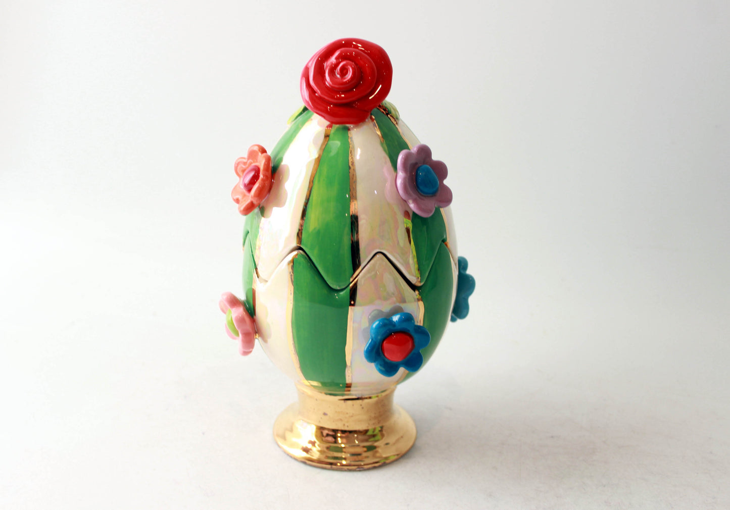Multiflower Studded Easter Egg Green and White Stripe
