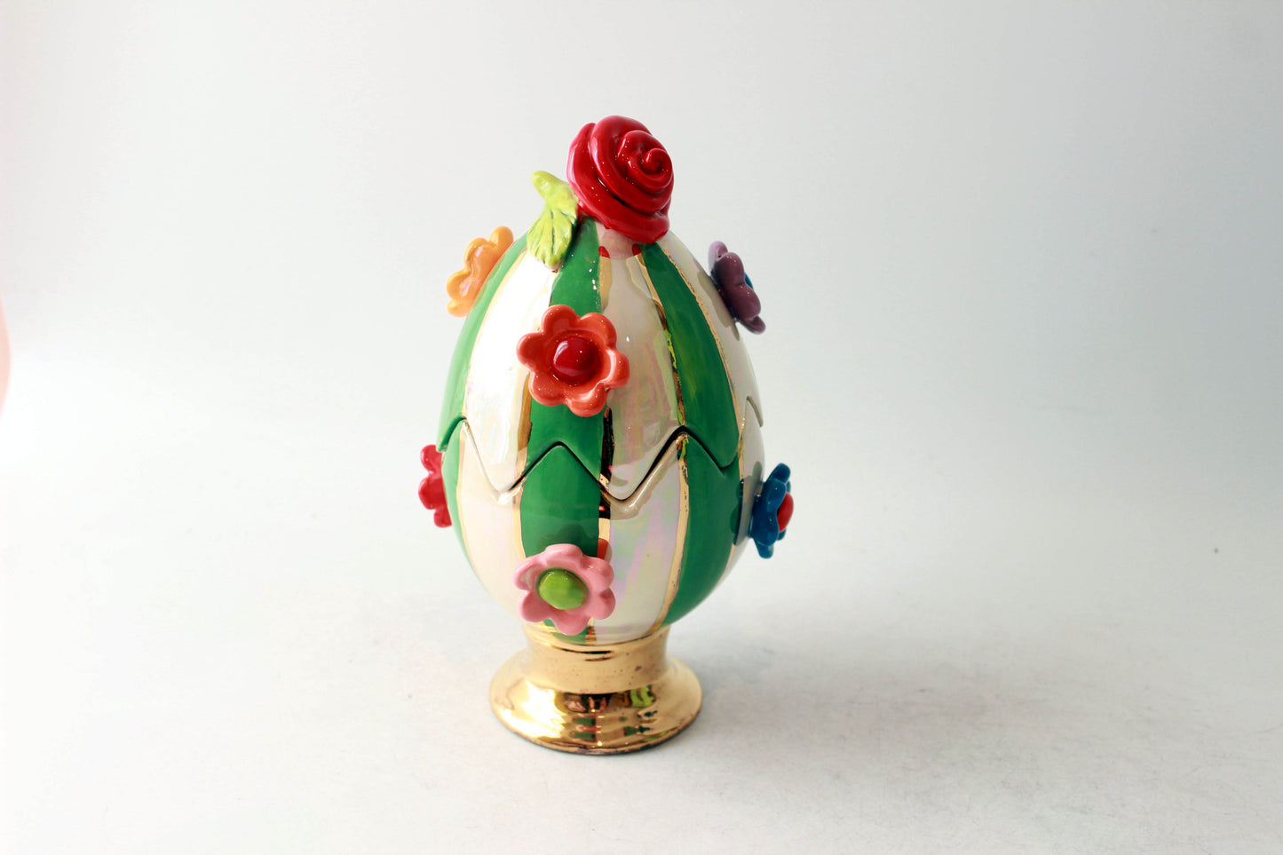 Multiflower Studded Easter Egg Green and White Stripe