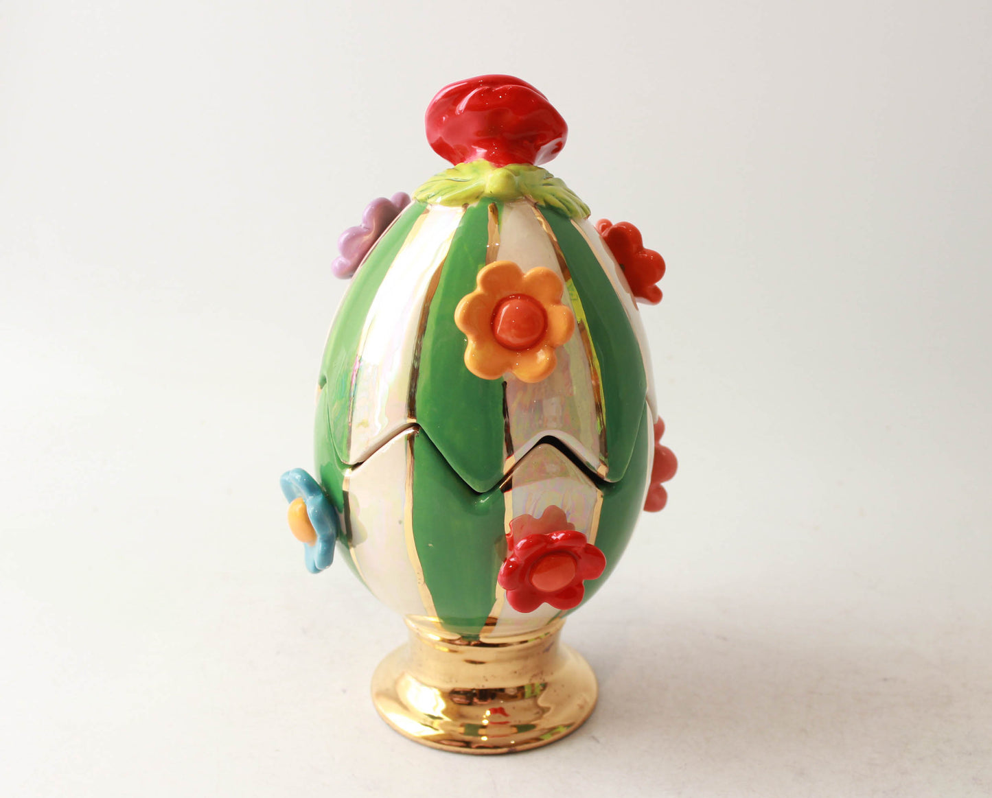 Multiflower Studded Easter Egg Green and White Stripe