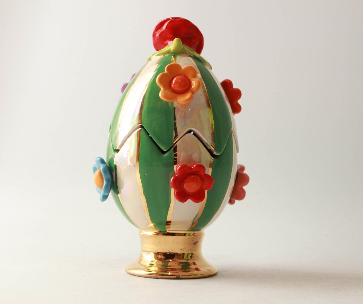 Multiflower Studded Easter Egg Green and White Stripe