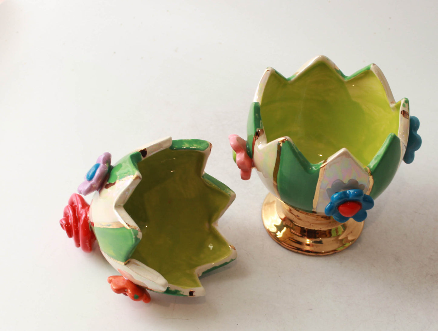 Multiflower Studded Easter Egg Green and White Stripe