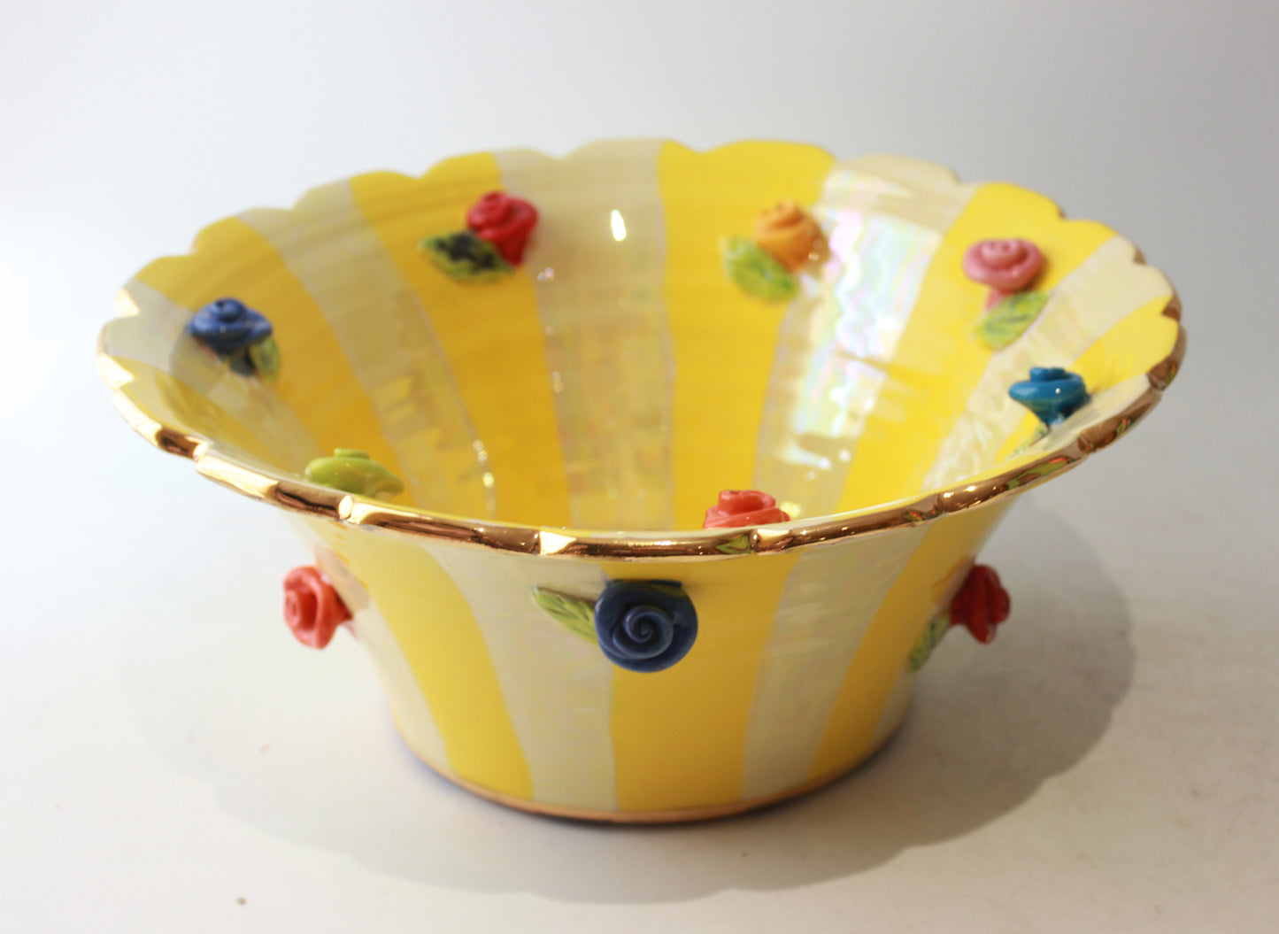 Medium Rose Studded Serving Bowl with Fluted Rim