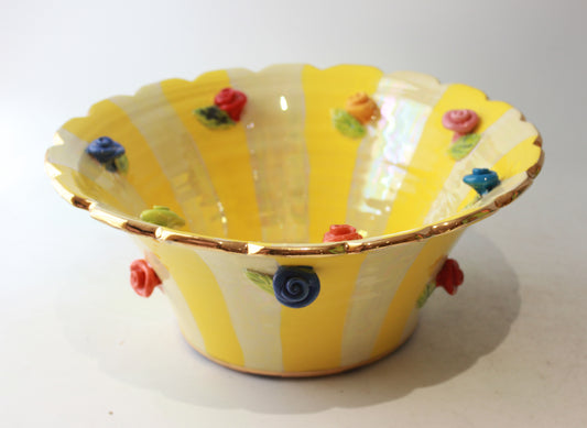 Medium Rose Studded Serving Bowl with Fluted Rim