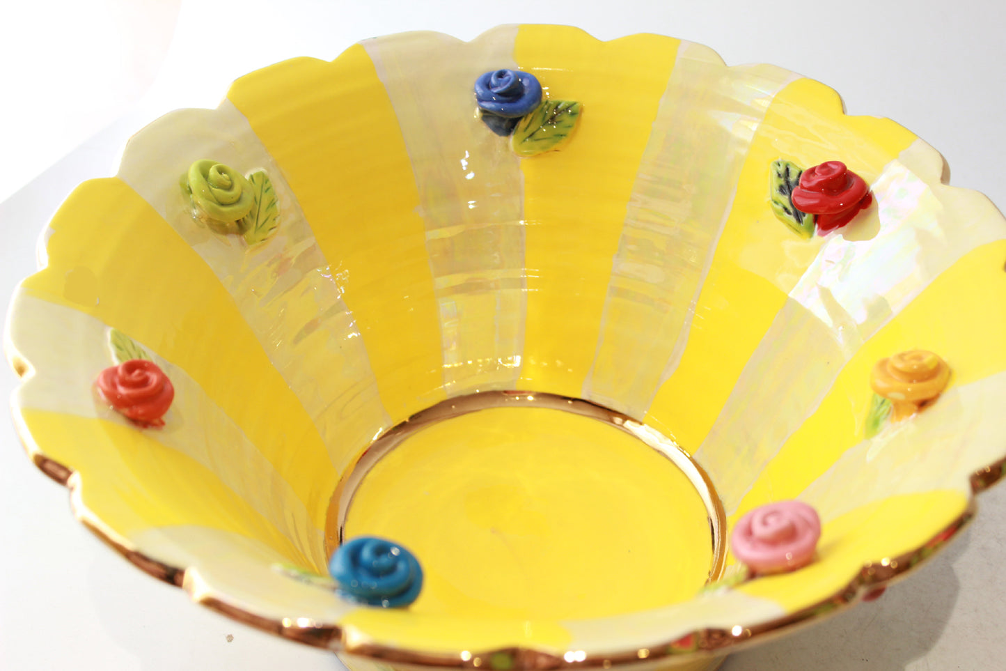 Medium Rose Studded Serving Bowl with Fluted Rim