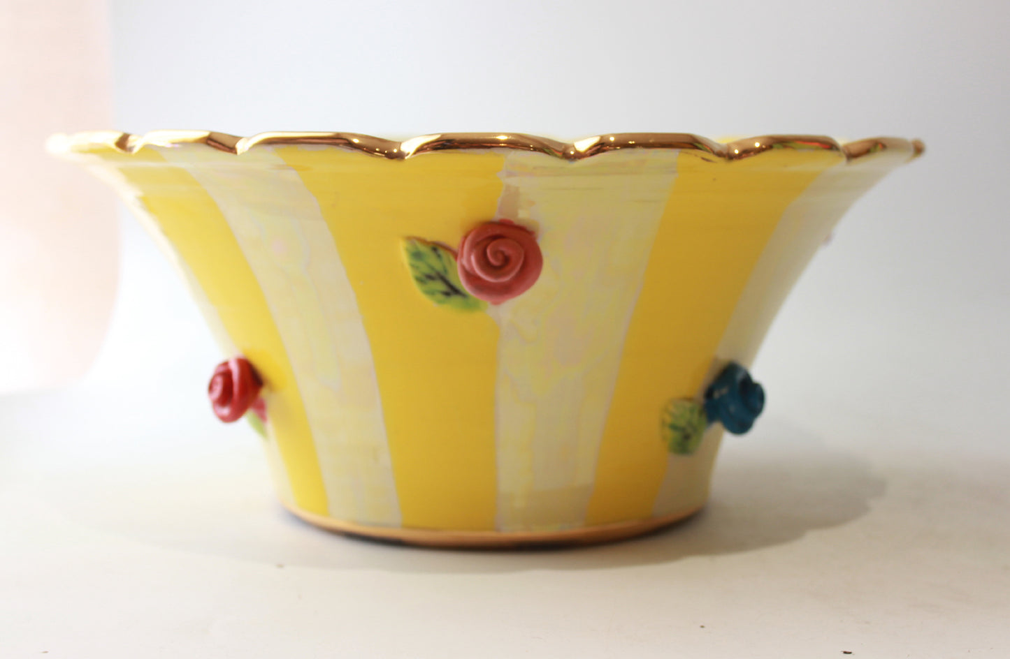 Medium Rose Studded Serving Bowl with Fluted Rim