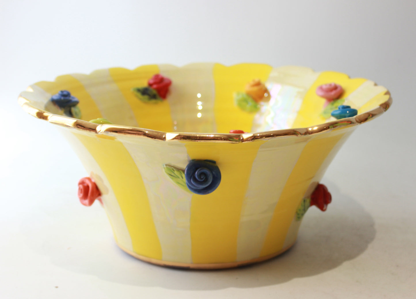 Medium Rose Studded Serving Bowl with Fluted Rim