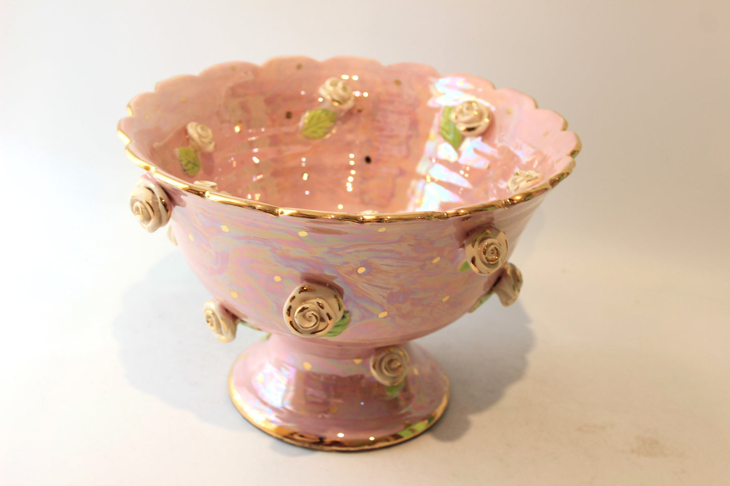 Rose Studded Fluted Punch Bowl
