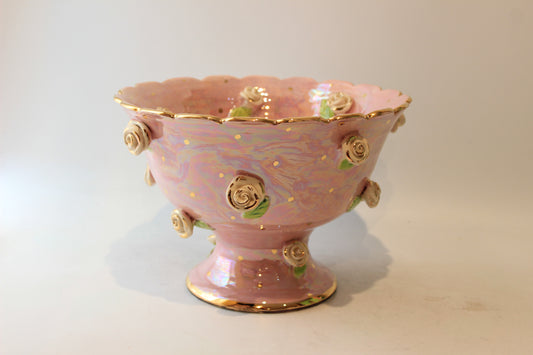 Rose Studded Fluted Punch Bowl