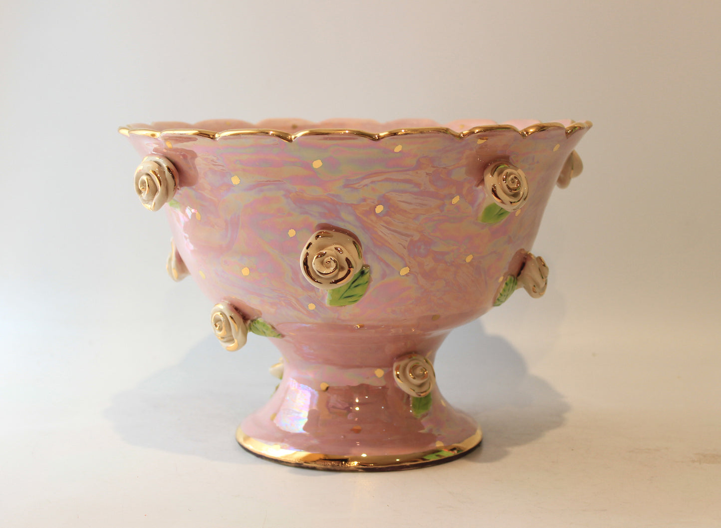 Rose Studded Fluted Punch Bowl