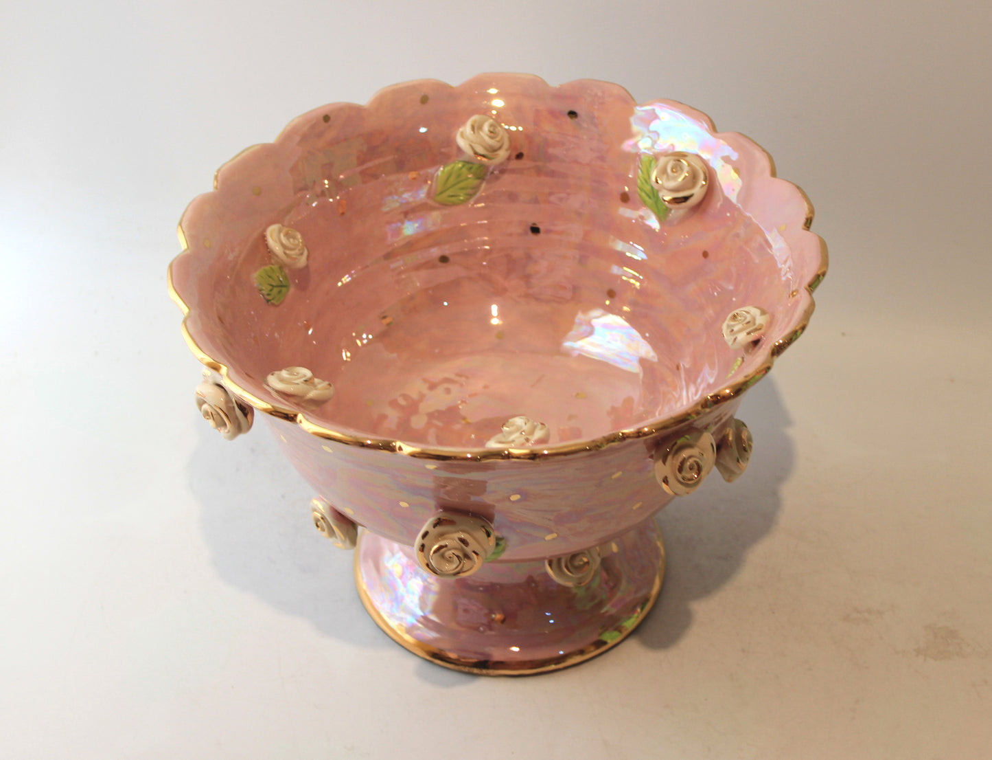 Rose Studded Fluted Punch Bowl