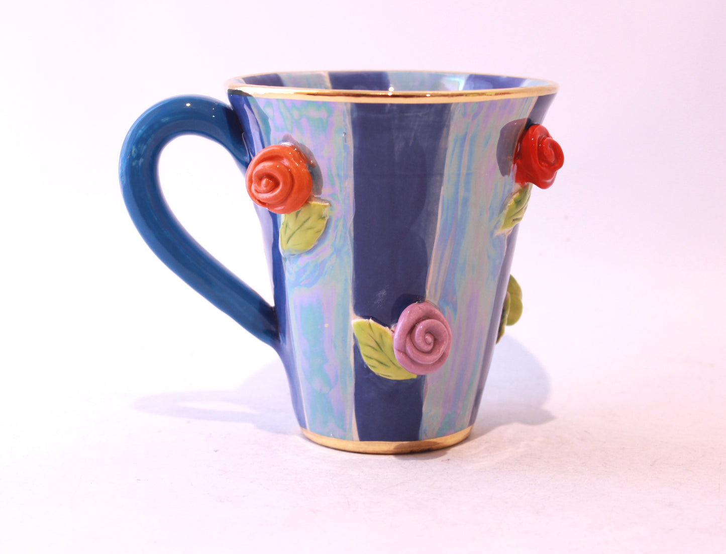 Rose Studded Mug with Two Tone Stripes