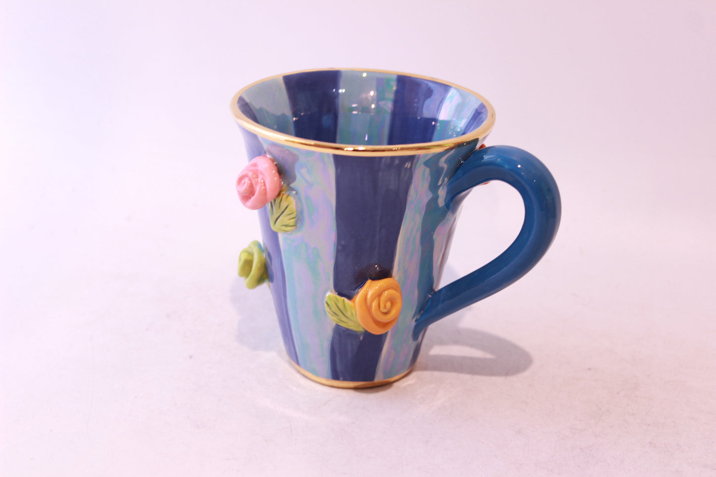 Rose Studded Mug with Two Tone Stripes