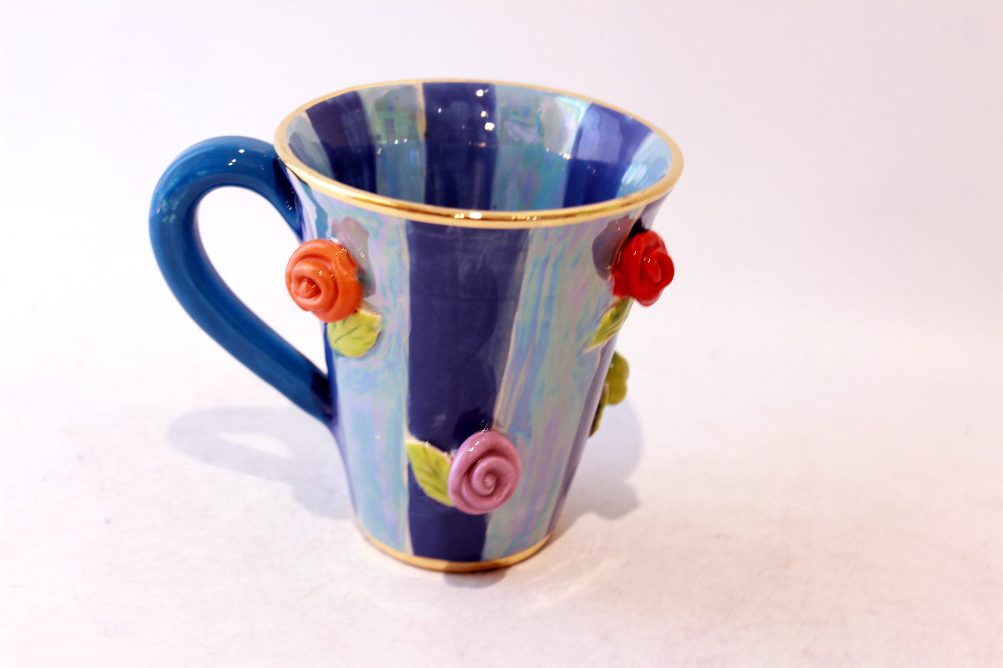 Rose Studded Mug with Two Tone Stripes