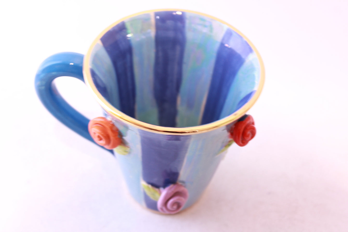 Rose Studded Mug with Two Tone Stripes