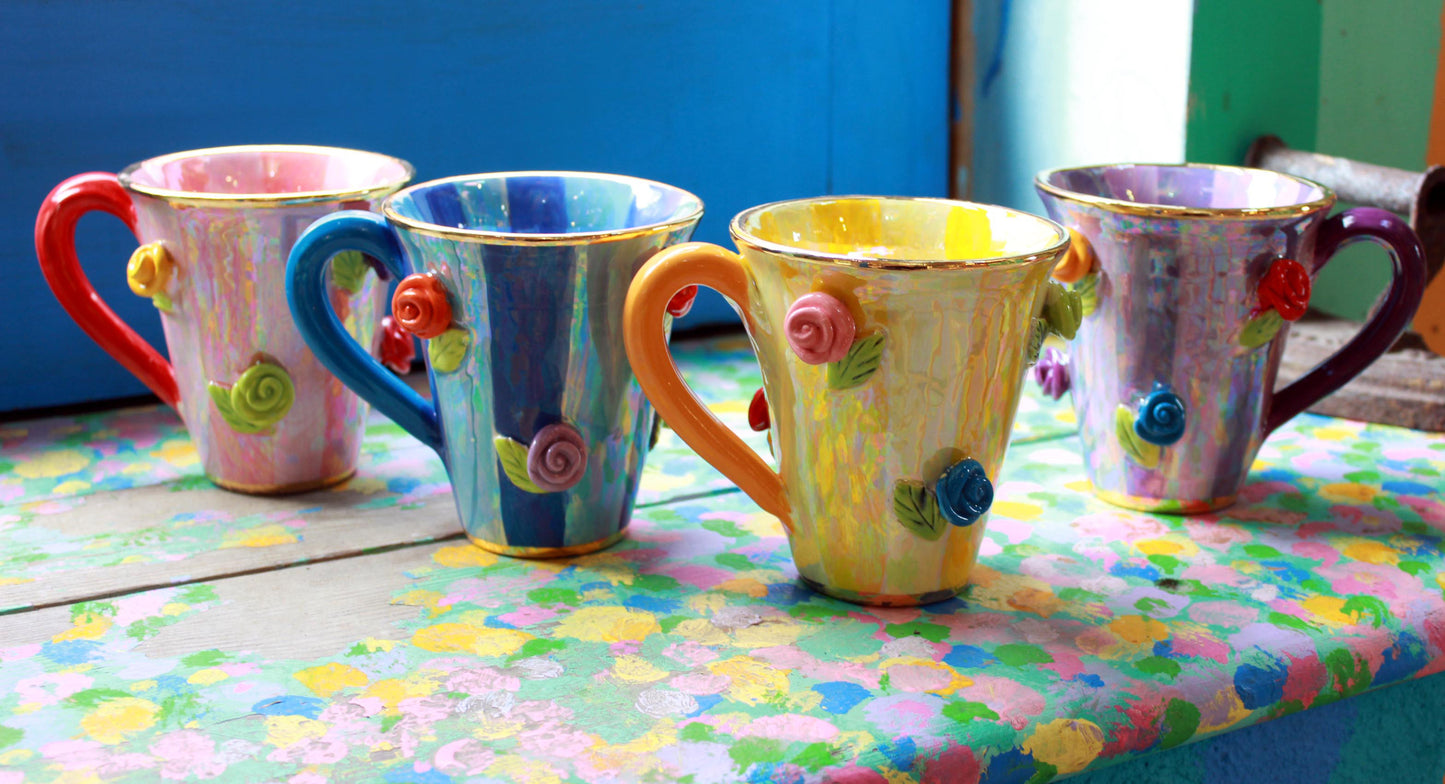 Rose Studded Mug with Two Tone Stripes