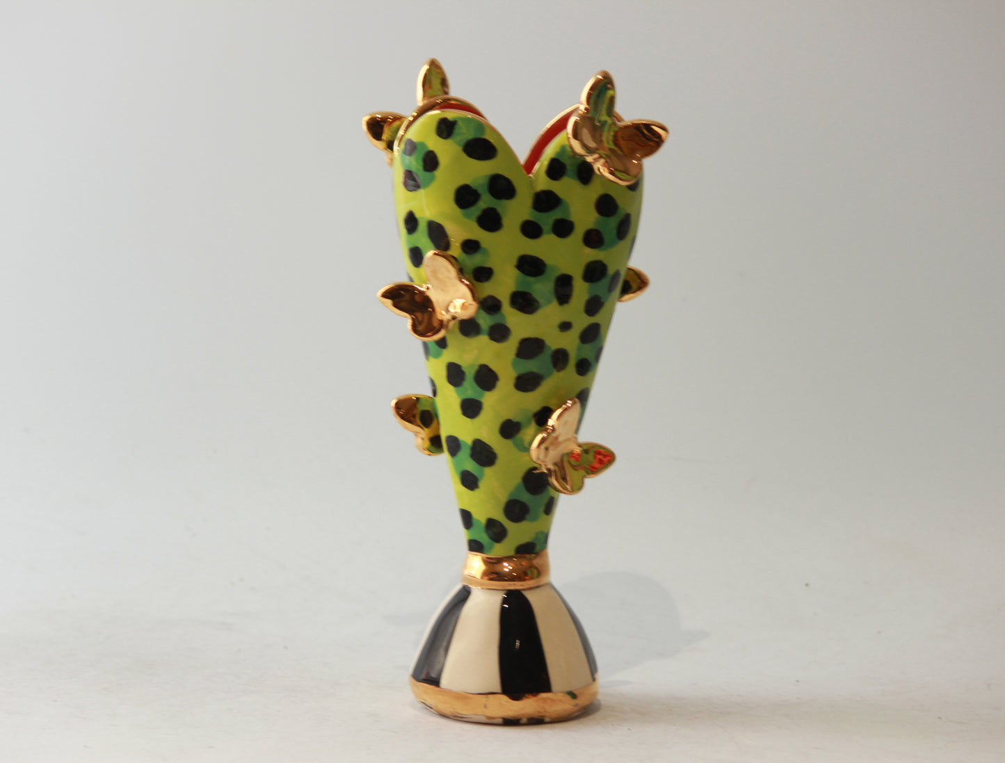 Tiny Butterfly Studded Heart Vase Green Leopard