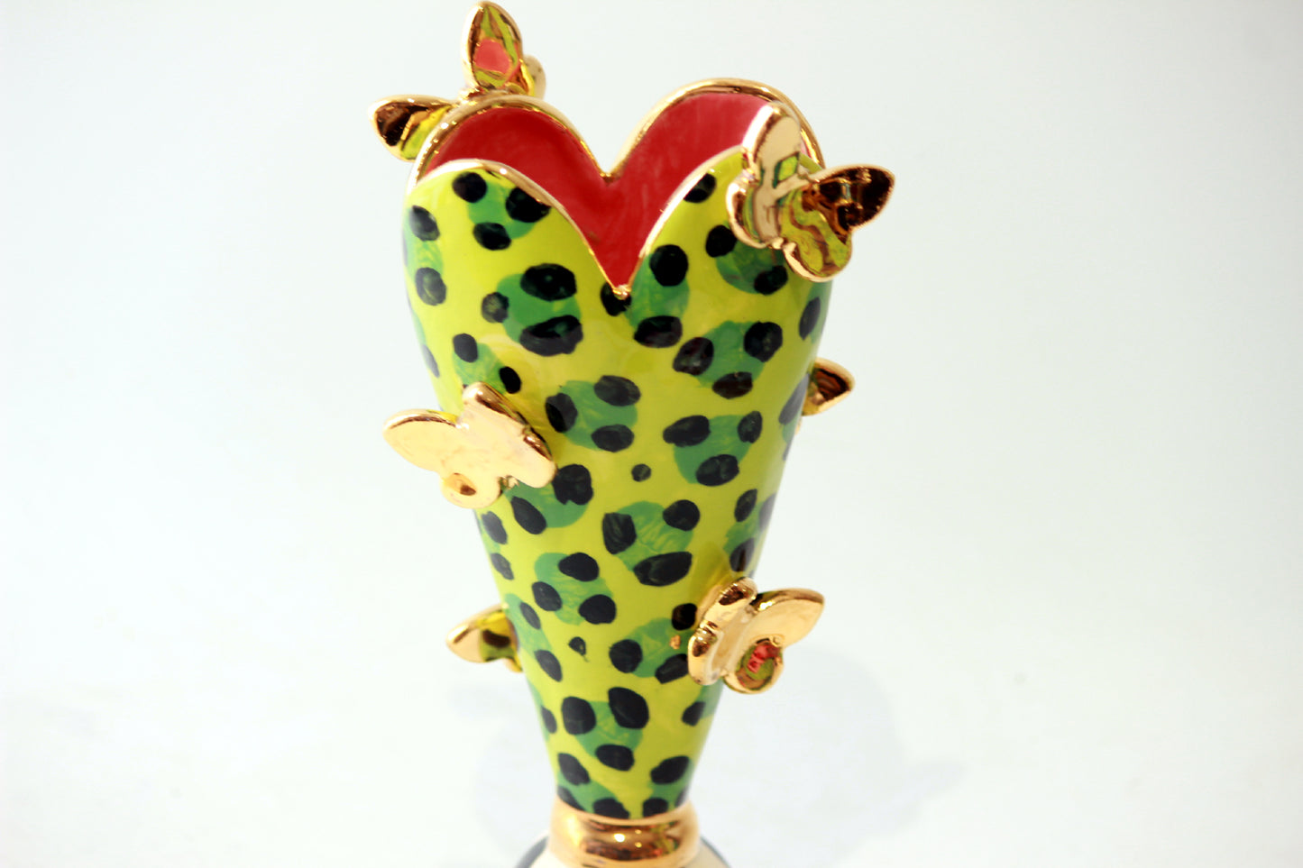 Tiny Butterfly Studded Heart Vase Green Leopard