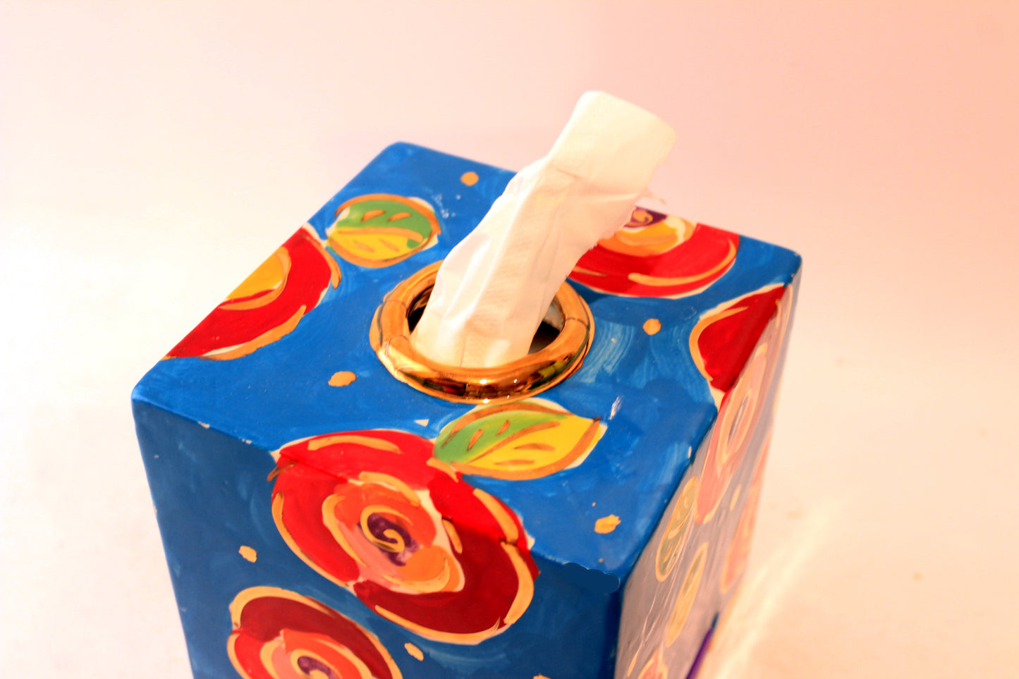 Tissue Box Gold New Rose Blue