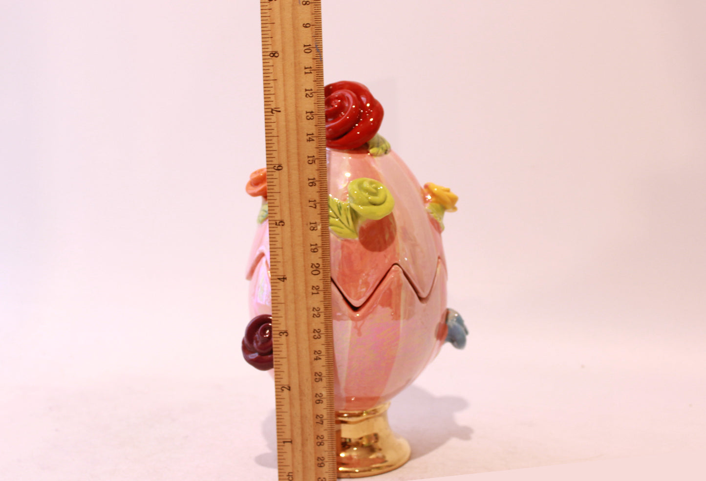 Rose Studded Easter Egg Two Tone Pink Stripes