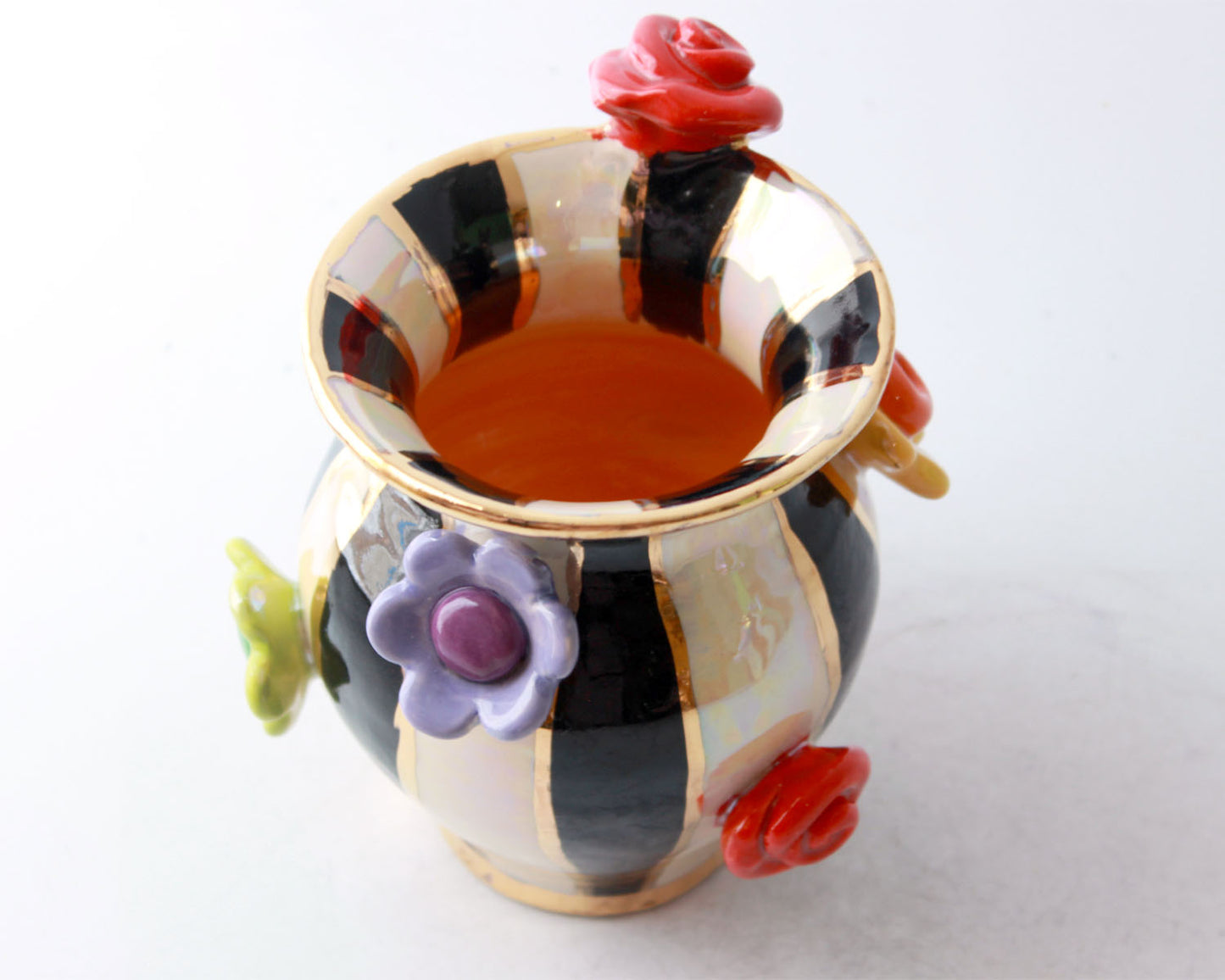 Tiny Flower Studded vase Black and White Stripe