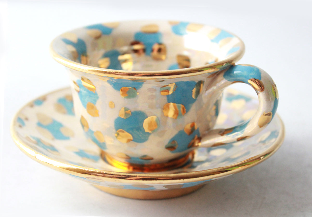 Cup and Saucer in Blue Leopard